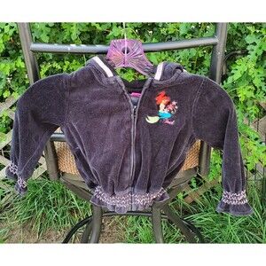 Disney Store Ariel Little Mermaid Black Velvet Hooded Jacket Girls Size 4T